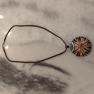 Meran Indonesia 2" Resin And 925 Sterling Silver Pendant W/18" Leather Necklace